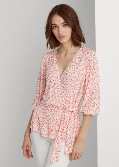 Top Ralph Lauren Floral Faux-Wrap Jersey Mulher 05149-HXLO